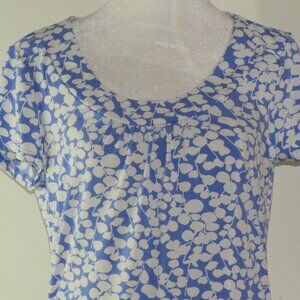 New York & Co. Blue & White Cap-Sleeve Round-Neck Stretch Pullover Top S (C1146)
